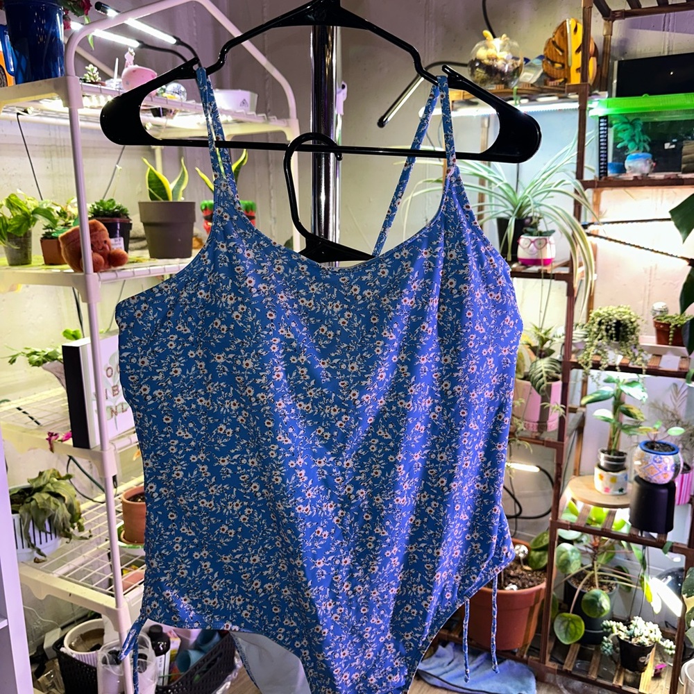 Floral Blue Spaghetti Strap swim suit